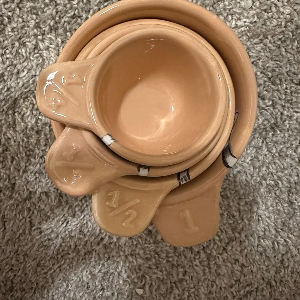 Cute Cat Ceramic measureing cups - Tan and White